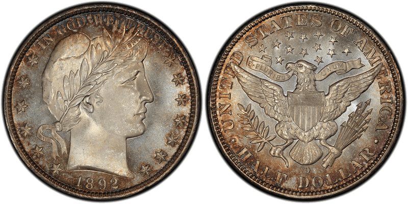 1892-O Barber Half Dollar — Charles Barber’s Liberty Head design, matching the dime and quarter